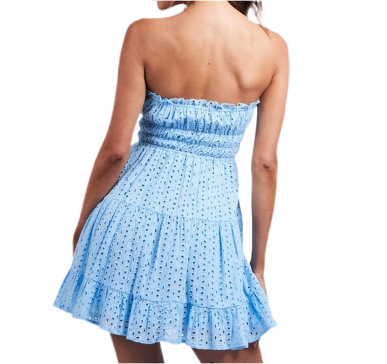 Perfect Powder Blue Strapless Eyelet Dress - Diva Dolls Boutique