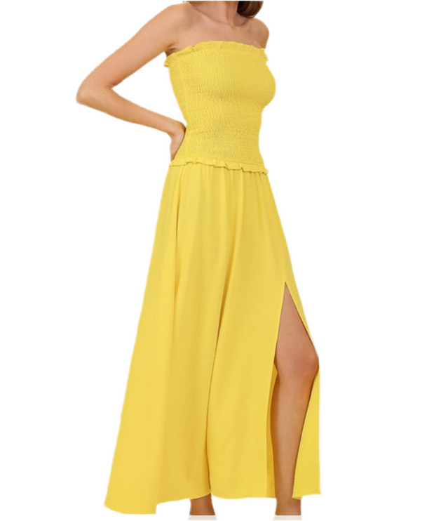 Sun-Kissed Smocked Strapless Maxi Dress