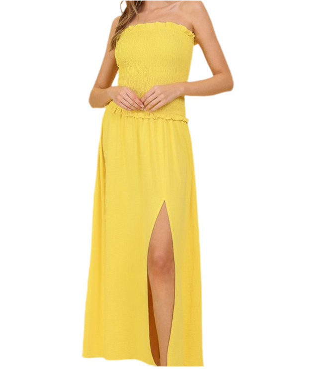 Sun-Kissed Smocked Strapless Maxi Dress