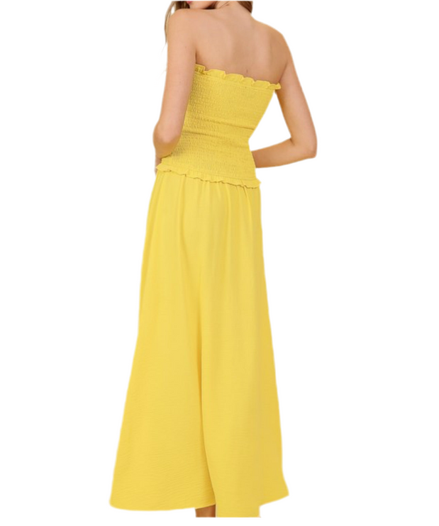 Sun-Kissed Smocked Strapless Maxi Dress