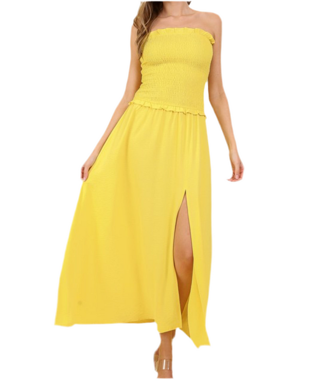 Sun-Kissed Smocked Strapless Maxi Dress