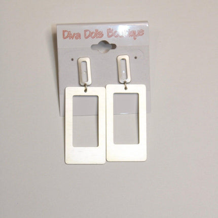 Silver double square drop silver earrings