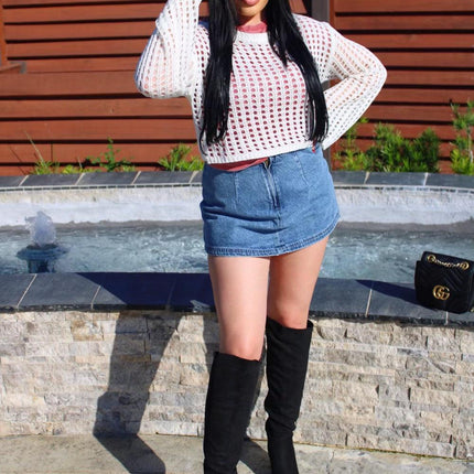 Vintage Denim Side Slit Skort
