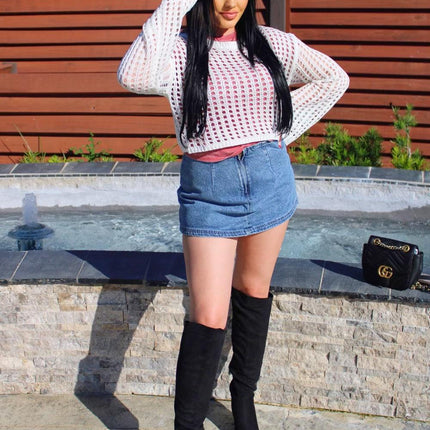 Vintage Denim Side Slit Skort